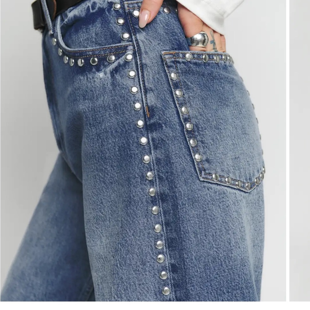 Reformation Studded Straight Leg Jeans - Blue